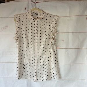 Cream Polka Dot Blouse with short Ruffle Sleeves